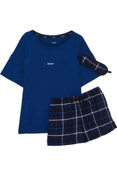 Shop Dkny Printed Jersey And Checked Flannel Pajama Set In Navy