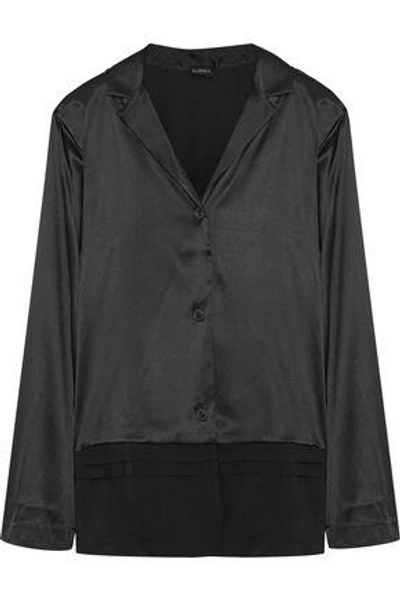 Shop La Perla Woman Chiffon-paneled Silk-satin Pajama Top Black