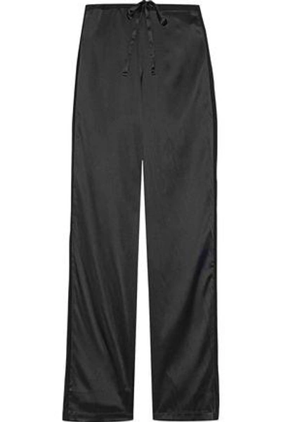 Shop La Perla Woman Chiffon-trimmed Stretch Silk-satin Pajama Pants Black