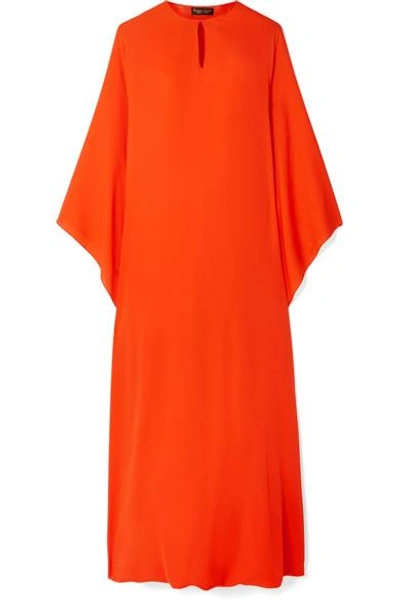 Shop Reem Acra Draped Silk-georgette Midi Dress In Orange