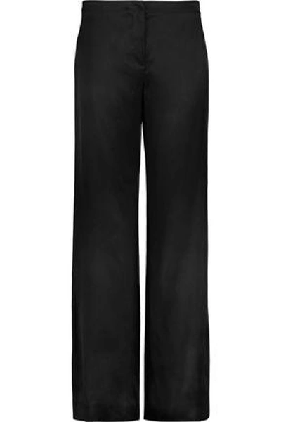 Shop Helmut Lang Woman Satin-twill Wide-leg Pants Black