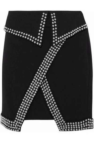 Shop L Agence Amelie Studded Cady Mini Skirt In Black