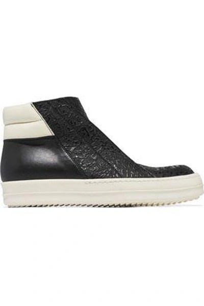 Shop Rick Owens Smooth And Textured-leather High-top Sneakers In Black