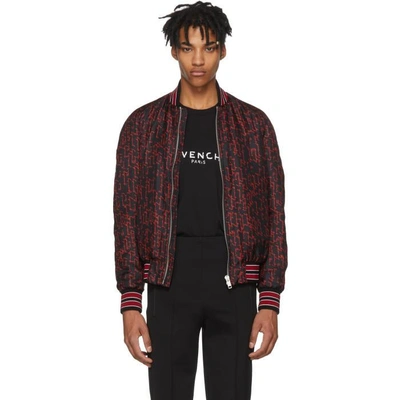Shop Givenchy Black And Red All Over Logo Signature Bomber Jacket In 009 Black/r