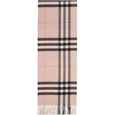 BURBERRY 粉色山羊绒经典格纹围巾