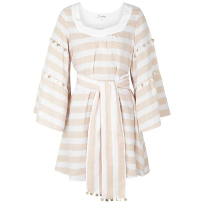 Shop Sundress Perla Striped Embellished Cotton Dress In Ivory
