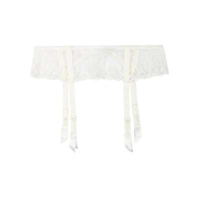 Shop Simone Perele Delice Tulle And Satin Suspender Belt In Ivory