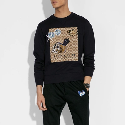 Shop Coach Disney X Signature Sweatshirt With Patches In Black
