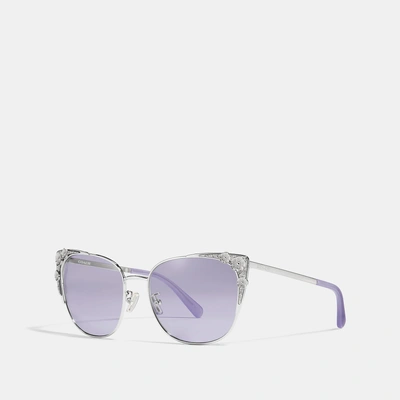 Shop Coach Metal Tea Rose Cat Eye Sunglasses In Spotty Tortoise