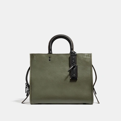 Shop Coach Rogue With Bell Flower Print Interior In Army Green/black Copper