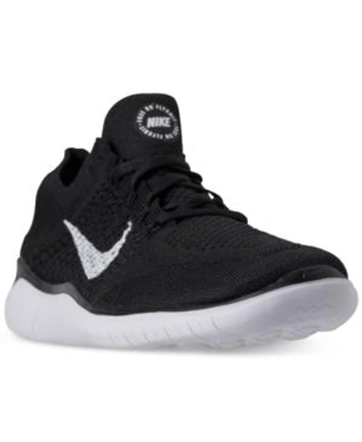 Shop Nike Men's Free Rn Flyknit 2018 Running Sneakers From Finish Line In Black/white
