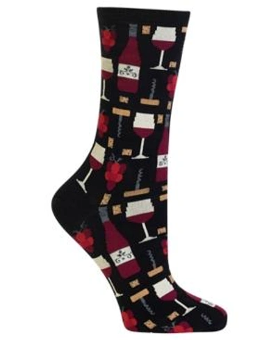 Shop Hot Sox Women's Wine Print Fashion Crew Socks In Black