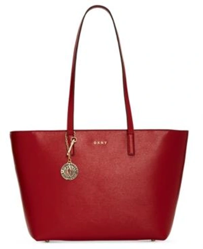 Shop Dkny Sutton Leather Bryant Medium Tote, Created For Macy's In Safari Red/gold