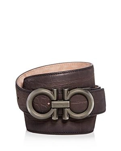 Shop Ferragamo Croc-embossed Leather Reversible Belt In Tan
