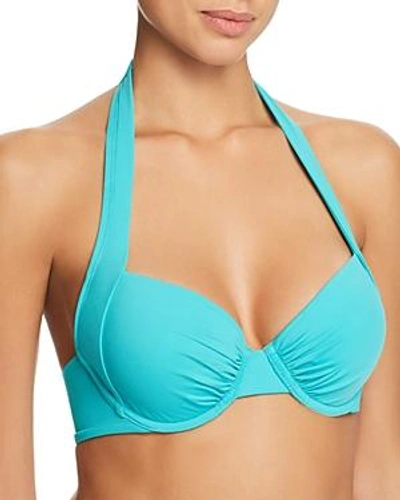 Shop Tommy Bahama Pearl Solid Underwire Full Coverage Molded Cup Halter Bikini Top In Jade