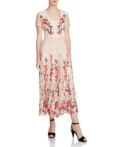 Shop Maje Raphael Embroidered Tulle Midi Dress In Pale Pink