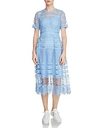 Shop Maje Roseray Lace Midi Dress In Blue