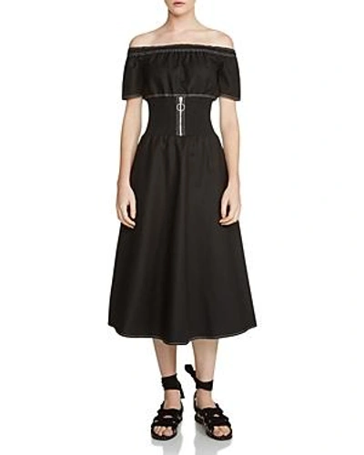 Shop Maje Relera Zip Detail Off-the-shoulder Dress In Black