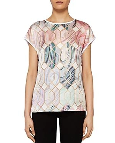Shop Ted Baker Relli Sea Of Clouds Printed-front Tee In White