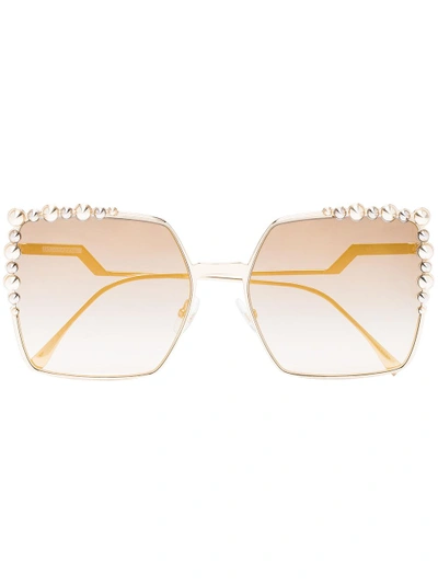 Shop Fendi Gold Can Eye Stud Metal Sunglasses In Metallic