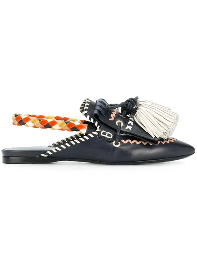 Carven Slingback Tassel Sandals In Blue | ModeSens