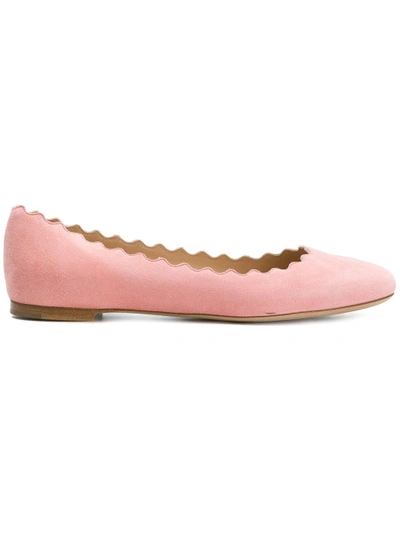 Shop Chloé Scalloped Opening Ballerina Flats - Pink & Purple