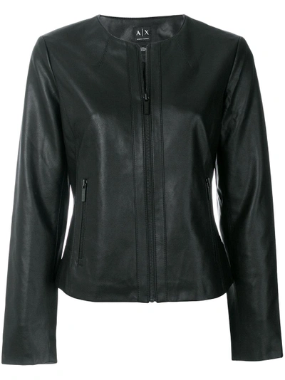 Shop Armani Exchange Zipped Fitted Jacket - Black