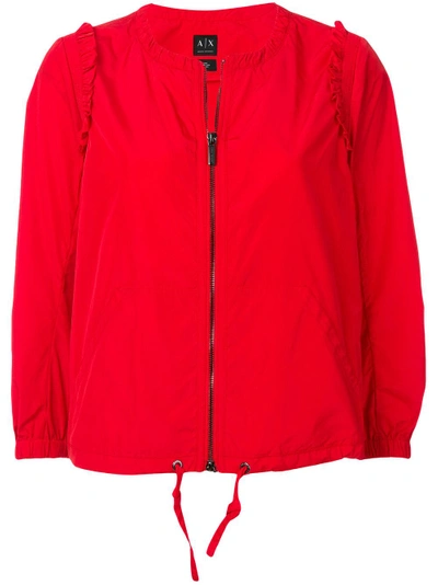 Shop Armani Exchange Zipped Ruffle Detail Jacket - Red