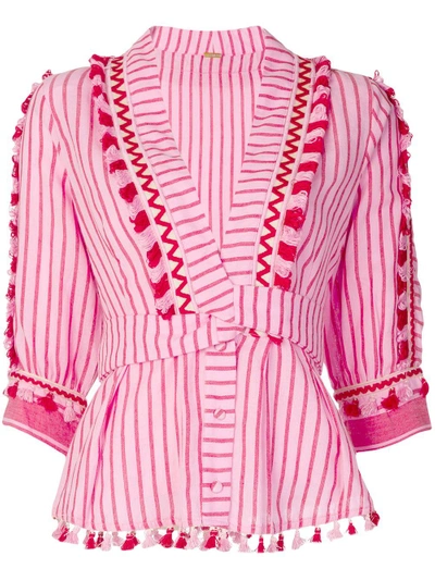 Shop Dodo Bar Or Striped Plunge-neck Blouse - Pink In Pink & Purple