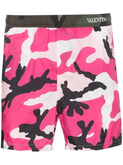 Shop Valentino Camouflage Print Swim Shorts - Pink