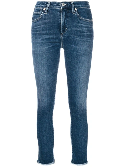 Shop Citizens Of Humanity Frayed Hem Cropped Skinny Jeans In Blue
