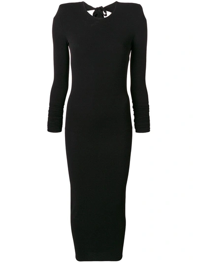 Shop Alexandre Vauthier Structured Shoulder Midi Dress - Black
