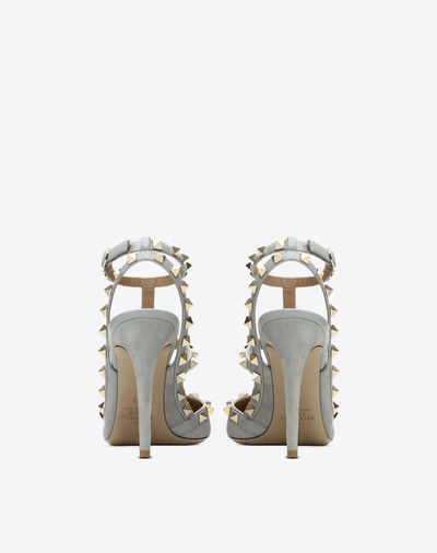 Shop Valentino Suede Rockstud 100mm Ankle Strap Pump In Grey