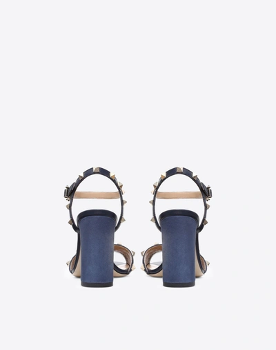 Shop Valentino Suede Rockstud Sandal 90mm In Dark Blue