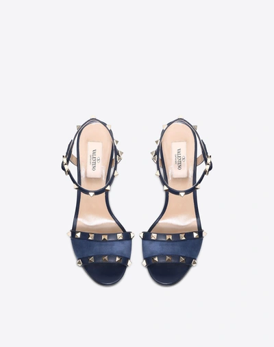 Shop Valentino Suede Rockstud Sandal 90mm In Dark Blue