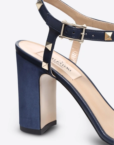Shop Valentino Suede Rockstud Sandal 90mm In Dark Blue