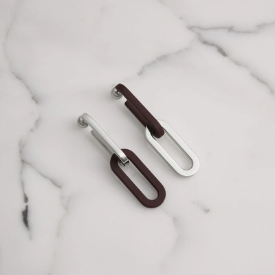 Shop Burberry Rubberised And Palladium-plated Link Drop Earrings In Deep Claret
