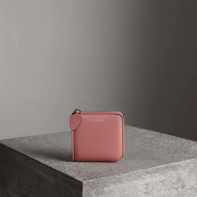 Shop Burberry Grainy Leather Square Ziparound Wallet In Dusty Rose