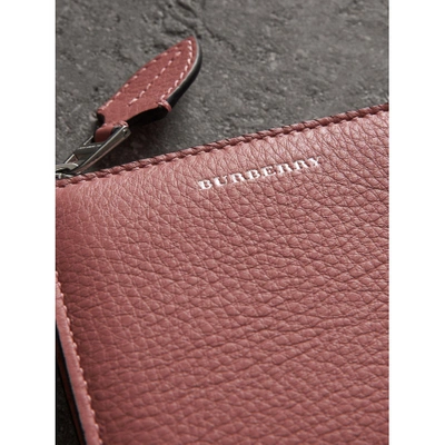 Shop Burberry Grainy Leather Square Ziparound Wallet In Dusty Rose