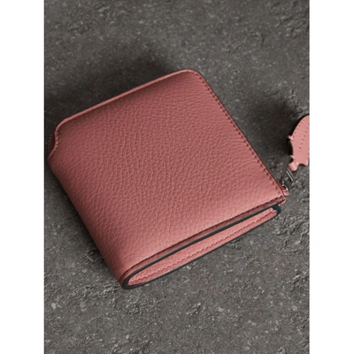 Shop Burberry Grainy Leather Square Ziparound Wallet In Dusty Rose