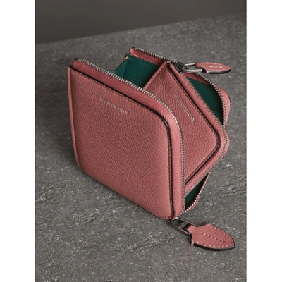 Shop Burberry Grainy Leather Square Ziparound Wallet In Dusty Rose