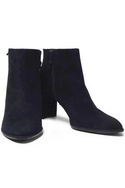 Shop Stuart Weitzman Woman Bow-detailed Suede Ankle Boots Navy