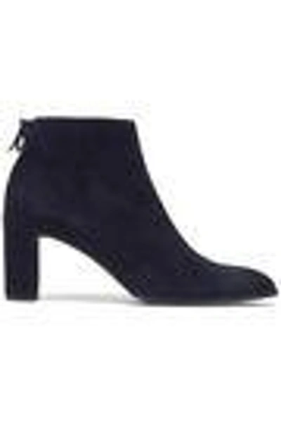 Shop Stuart Weitzman Woman Bow-detailed Suede Ankle Boots Navy