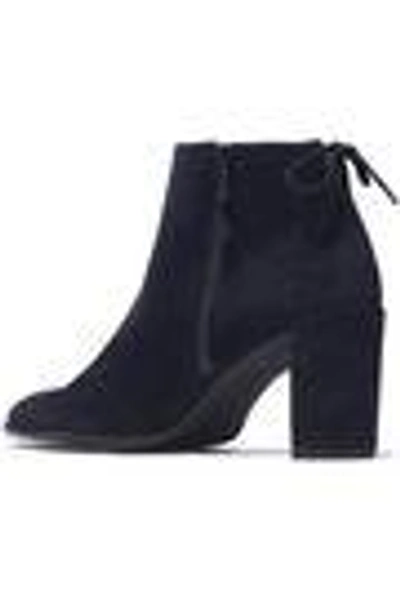 Shop Stuart Weitzman Woman Bow-detailed Suede Ankle Boots Navy