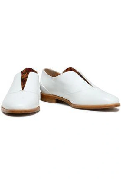 Shop Rupert Sanderson Woman Neville Feather-trimmed Glossed-leather Brogues White