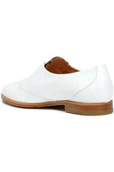 Shop Rupert Sanderson Woman Neville Feather-trimmed Glossed-leather Brogues White
