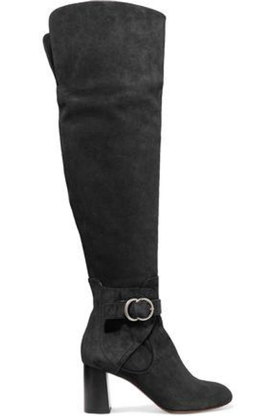 Shop Chloé Woman Suede Over-the-knee Boots Charcoal