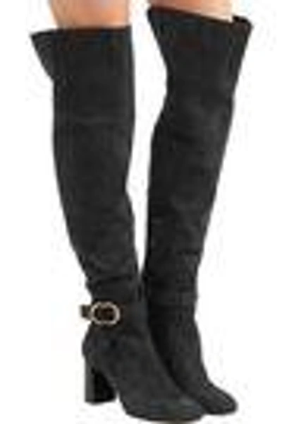 Shop Chloé Woman Suede Over-the-knee Boots Charcoal