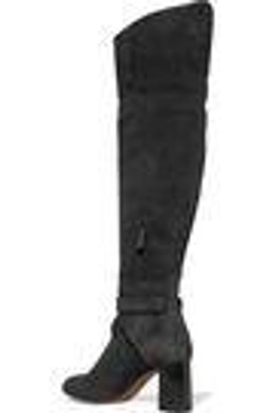 Shop Chloé Woman Suede Over-the-knee Boots Charcoal