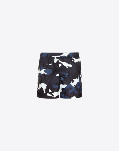 Shop Valentino Camouflage Print Swimming Shorts In Dark Blue